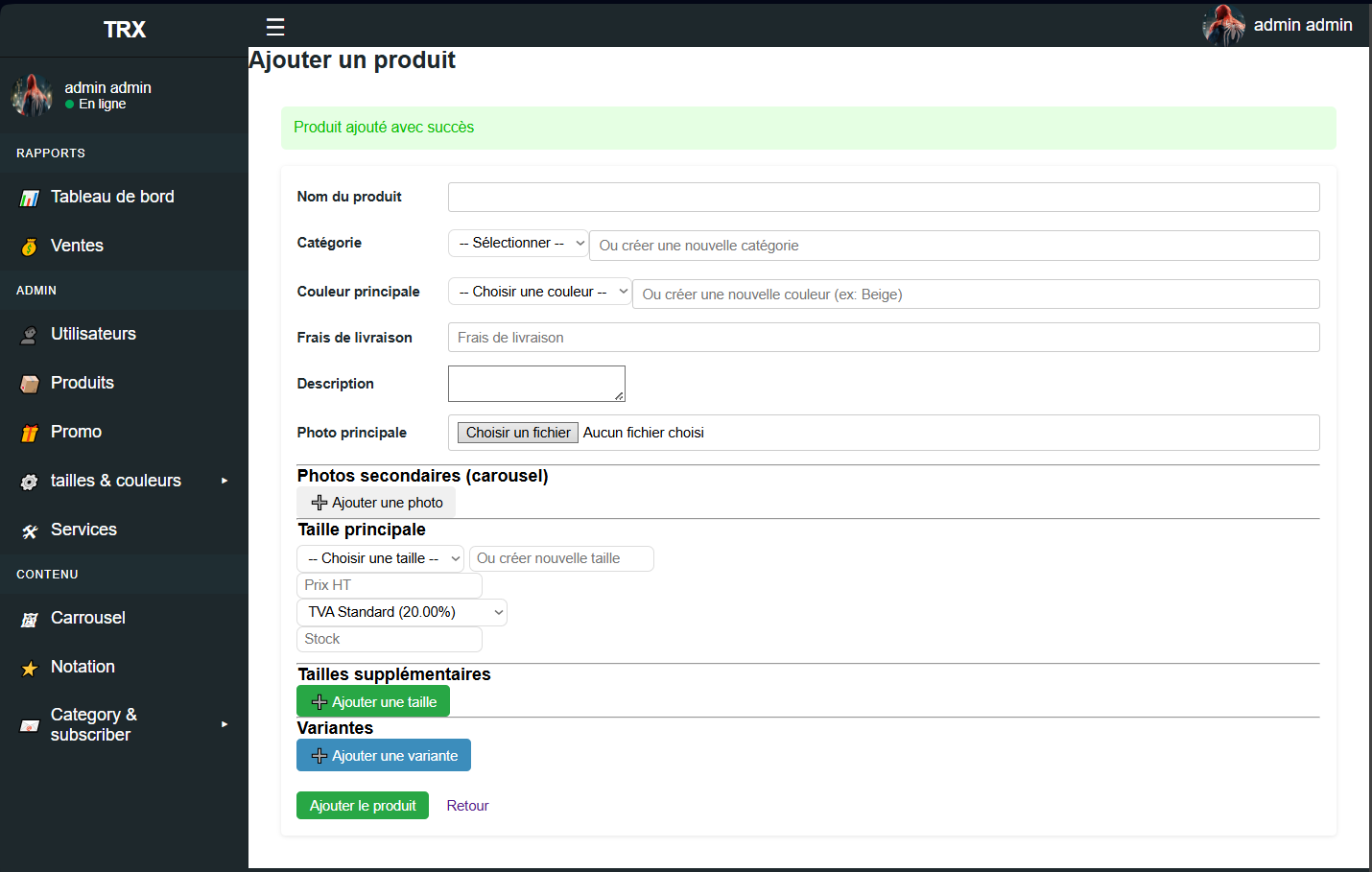 panel produit
